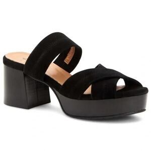 Aquatalia Summer Suede Block Heel Platform Sandals Black Size 7.5